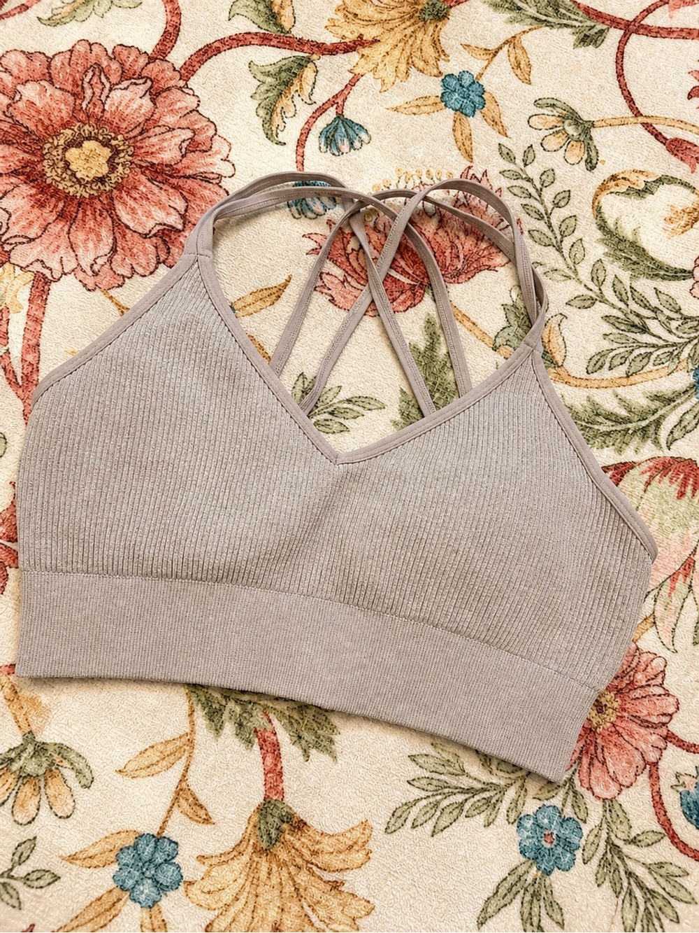 aerie Ribbed Strappy Bralette - Taupe